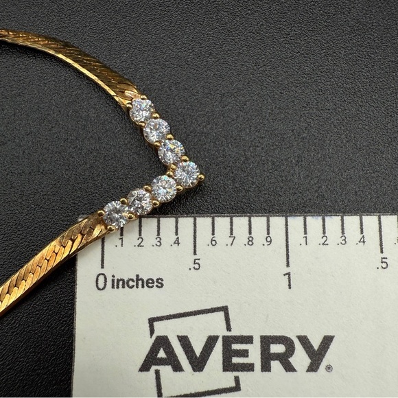 Vintage 1980s Majesty Collection V Shaped Elegant Gold Necklace with CZ Sparkle - Picture 9 of 17